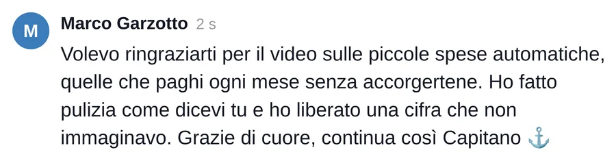 Commento di un lettore dal canale