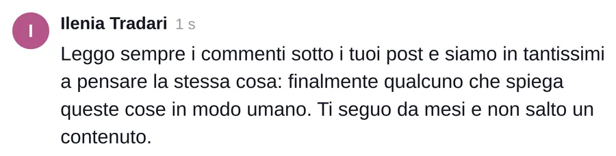 Commento di un lettore dal canale